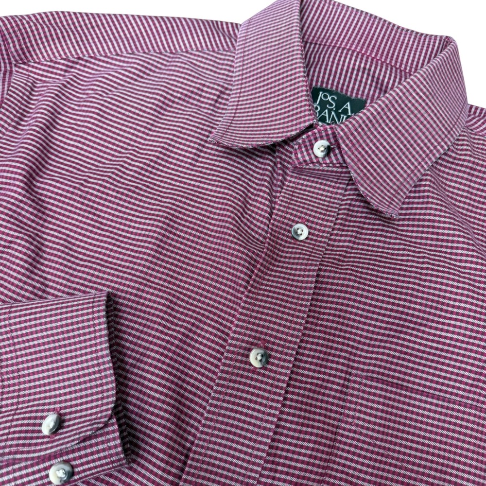 Jos. A. Bank Button Down Shirt Mens L Burgundy White Tailored Fit Traveler's